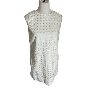 GAP Shift Dress Women's Size 0 White Eyelet Sleeveless Lined Knee Length Pockets